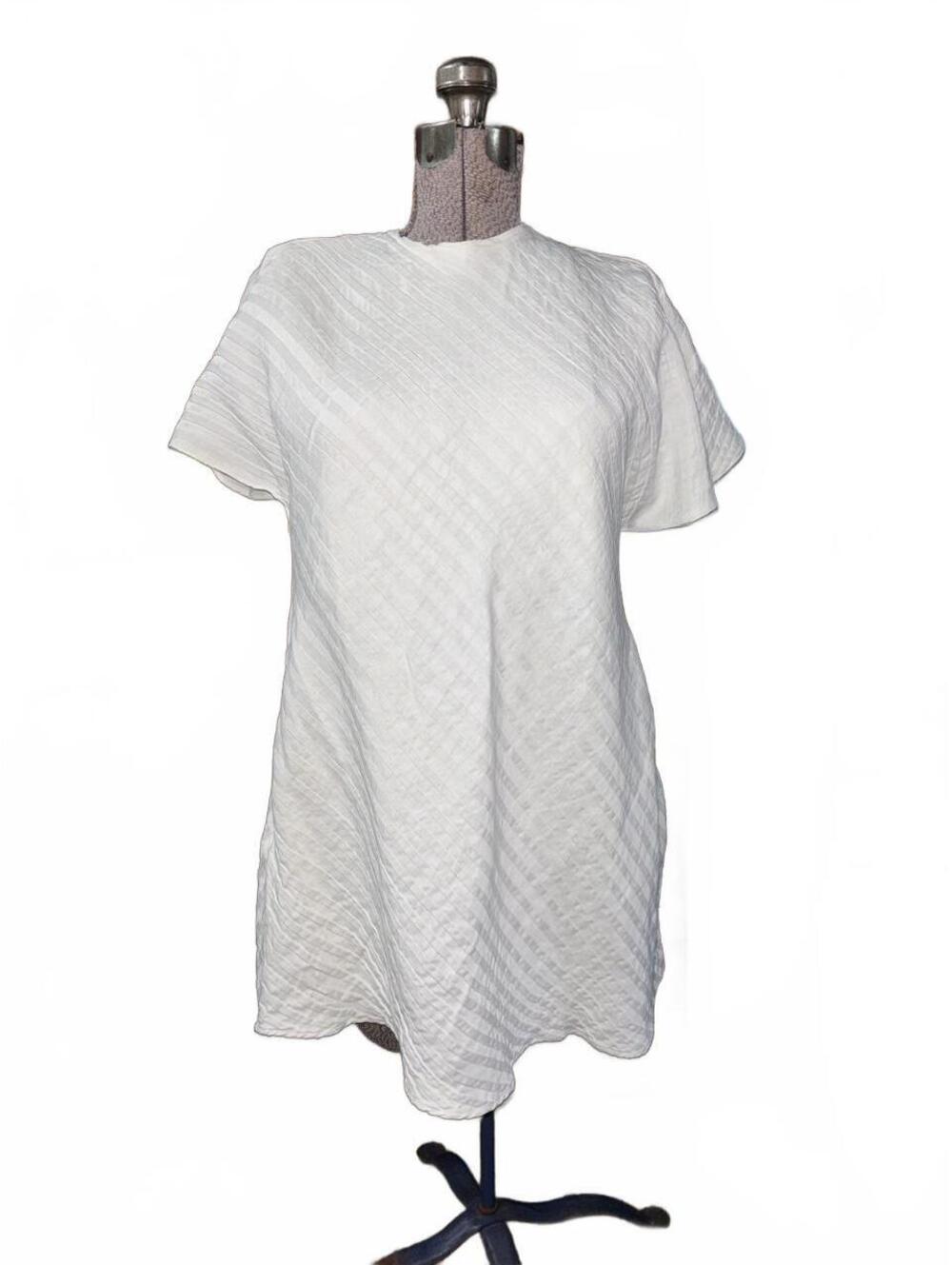 Banana Republic Cream White Linen-Viscose striped Dress